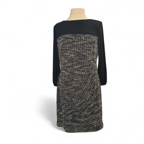 NWT Lauren Ralph Lauren Dress 14 Black Tweed Knit Long Sleeve Sheath MSRP $155 - Picture 1 of 8